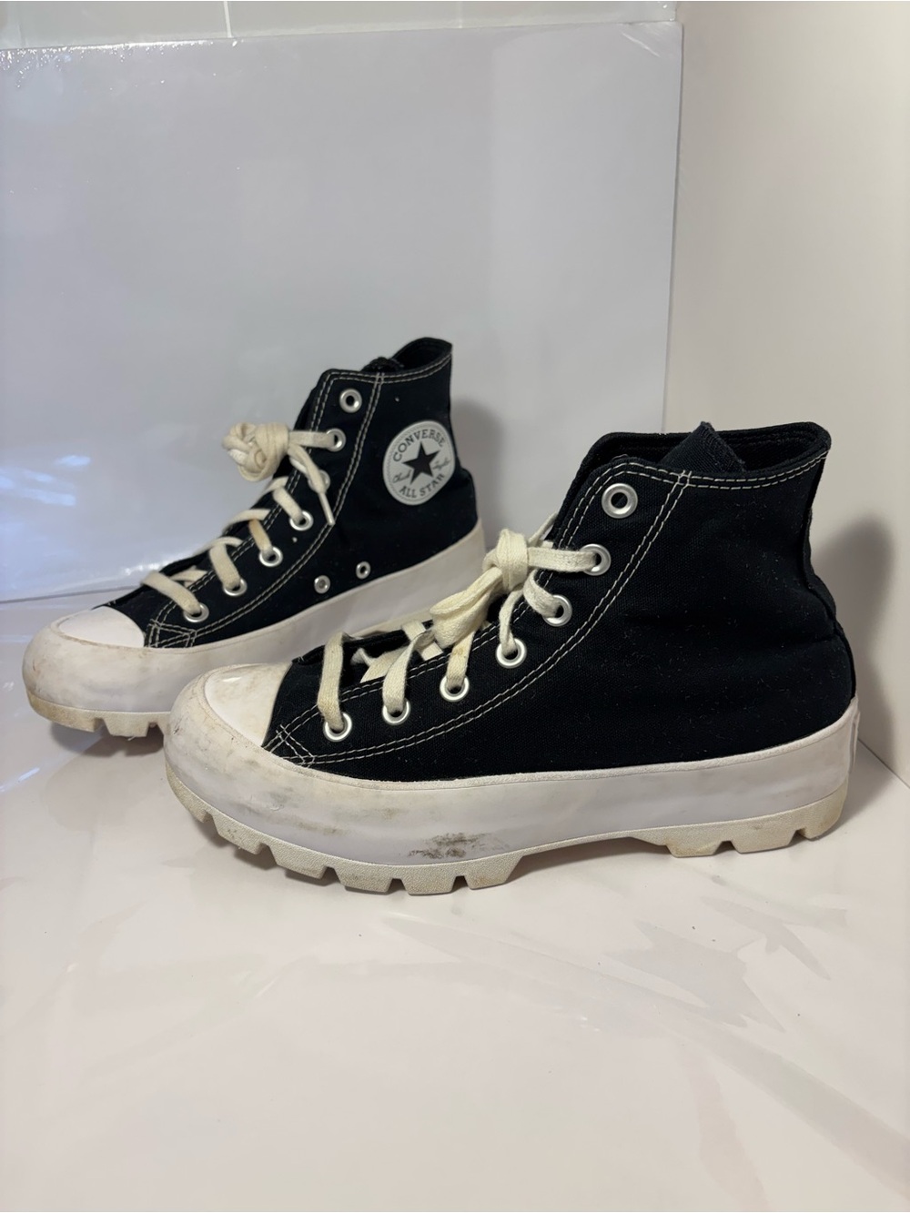 Converse Chuck Taylor All Star Lugged Hi Platform Sneakers Black White Women’s 8